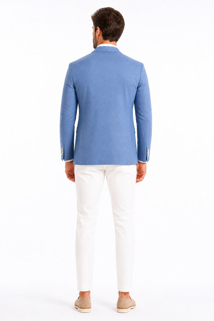 Men'S Blue One Chest Pocket Beach Weddings Attire Suit