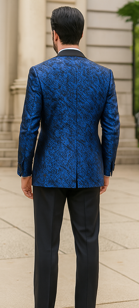 Blue Double Breasted Rough Streak Pattern Satin Peak Lapel Stacy Adams Men's Jacket - Image 2