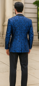 Blue Double Breasted Rough Streak Pattern Satin Peak Lapel Stacy Adams Men's Jacket