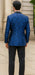 Blue Double Breasted Rough Streak Pattern Satin Peak Lapel Stacy Adams Men's Jacket