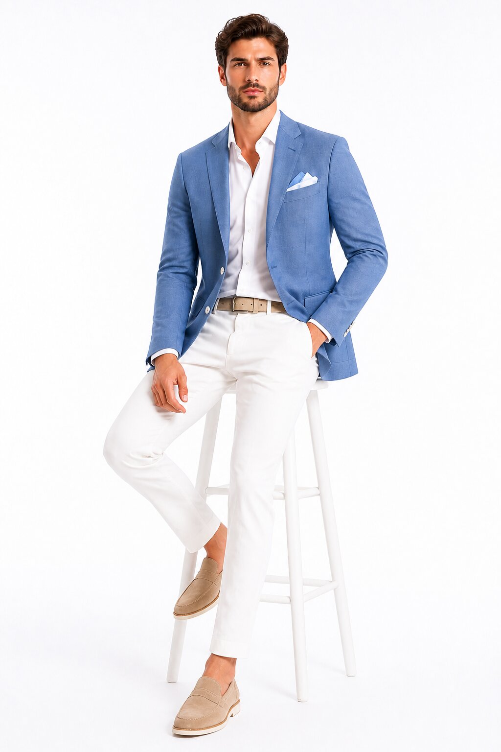 Men'S Blue One Chest Pocket Beach Weddings Attire Suit