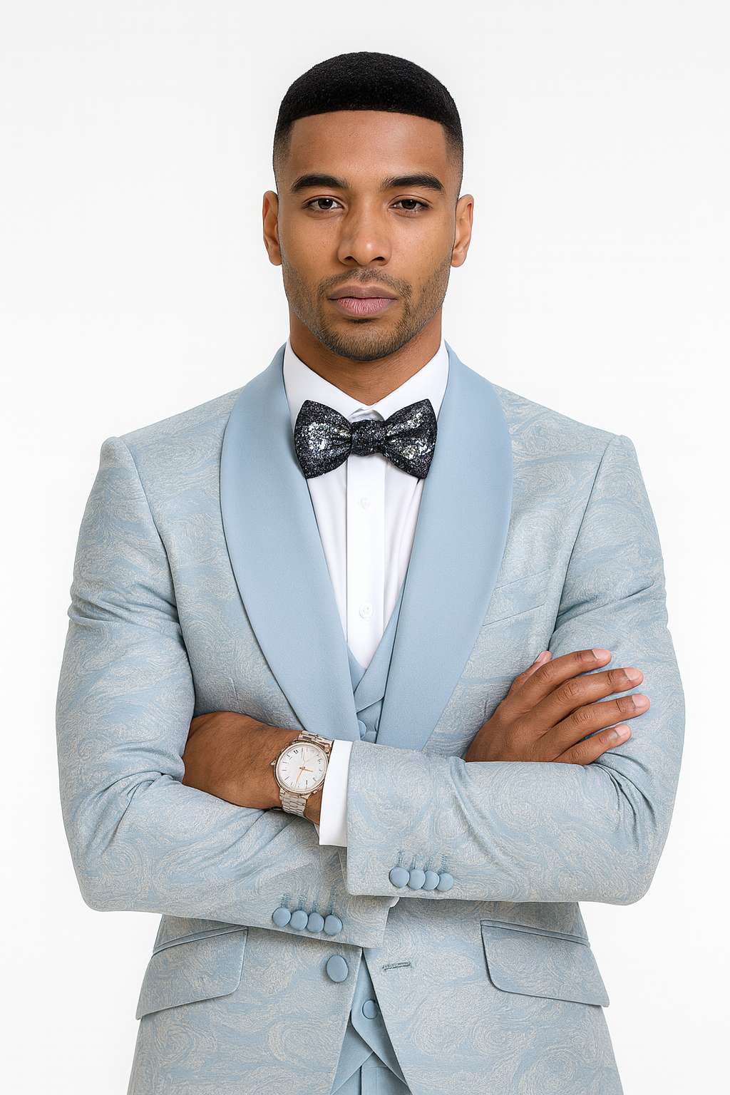 2025 Prom Special Blue Tuxedo Suit w/ Double-Breasted Vest by Tazzio - Image 5