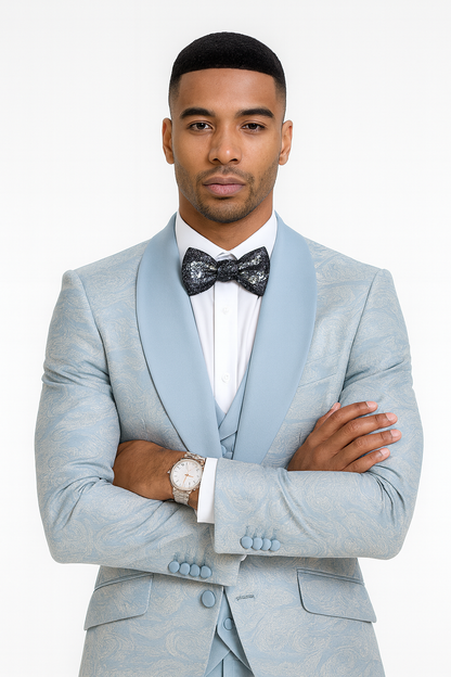 2025 Prom Special Blue Tuxedo Suit w/ Double-Breasted Vest by Tazzio - Image 5