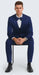 Men's Blue Satin Slim Fit Tazzio 3 Piece Suit with Double Breasted Vest and Peak Lapel Jacket