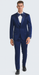 Men's Blue Satin Slim Fit Tazzio 3 Piece Suit with Double Breasted Vest and Peak Lapel Jacket
