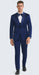 Men's Blue Satin Slim Fit Tazzio 3 Piece Suit with Double Breasted Vest and Peak Lapel Jacket
