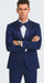 Men's Blue Satin Slim Fit Tazzio 3 Piece Suit with Double Breasted Vest and Peak Lapel Jacket