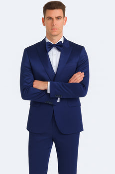 Men's Blue Satin Slim Fit Tazzio 3 Piece Suit with Double Breasted Vest and Peak Lapel Jacket - Image 8
