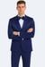 Men's Blue Satin Slim Fit Tazzio 3 Piece Suit with Double Breasted Vest and Peak Lapel Jacket