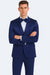 Men's Blue Satin Slim Fit Tazzio 3 Piece Suit with Double Breasted Vest and Peak Lapel Jacket
