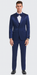 Men's Blue Satin Slim Fit Tazzio 3 Piece Suit with Double Breasted Vest and Peak Lapel Jacket