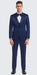 Men's Blue Satin Slim Fit Tazzio 3 Piece Suit with Double Breasted Vest and Peak Lapel Jacket