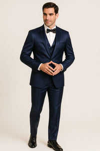 Mens Modern Fit Shiny Sharkskin Suit in Purple