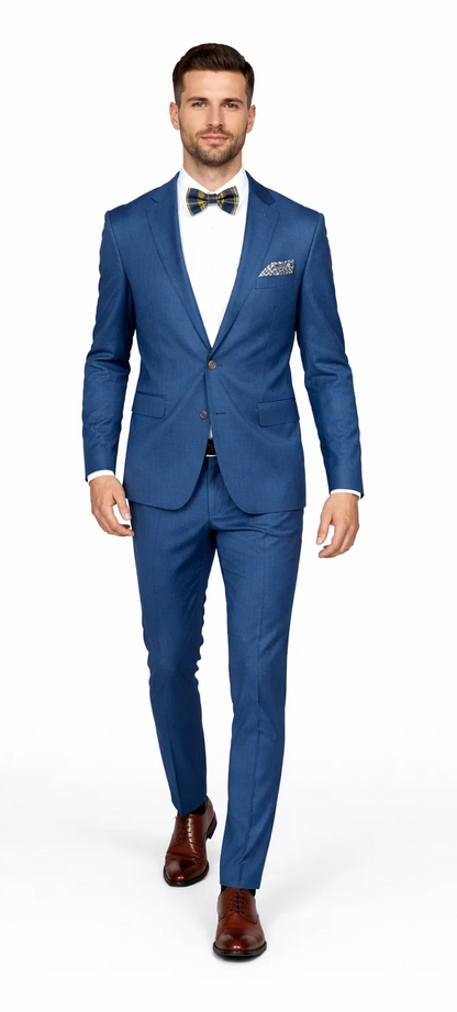 Blue Slim Fit Men’s Suit by Rossiman Rossi – Skinny Style with 1-Button Jacket