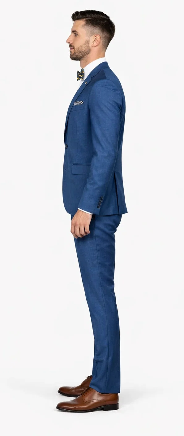 Blue Slim Fit Men’s Suit by Rossiman Rossi – Skinny Style with 1-Button Jacket - Image 3
