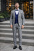 Blue Slim Fit Tuxedo 4 Piece Glen Plaid with Bow Tie