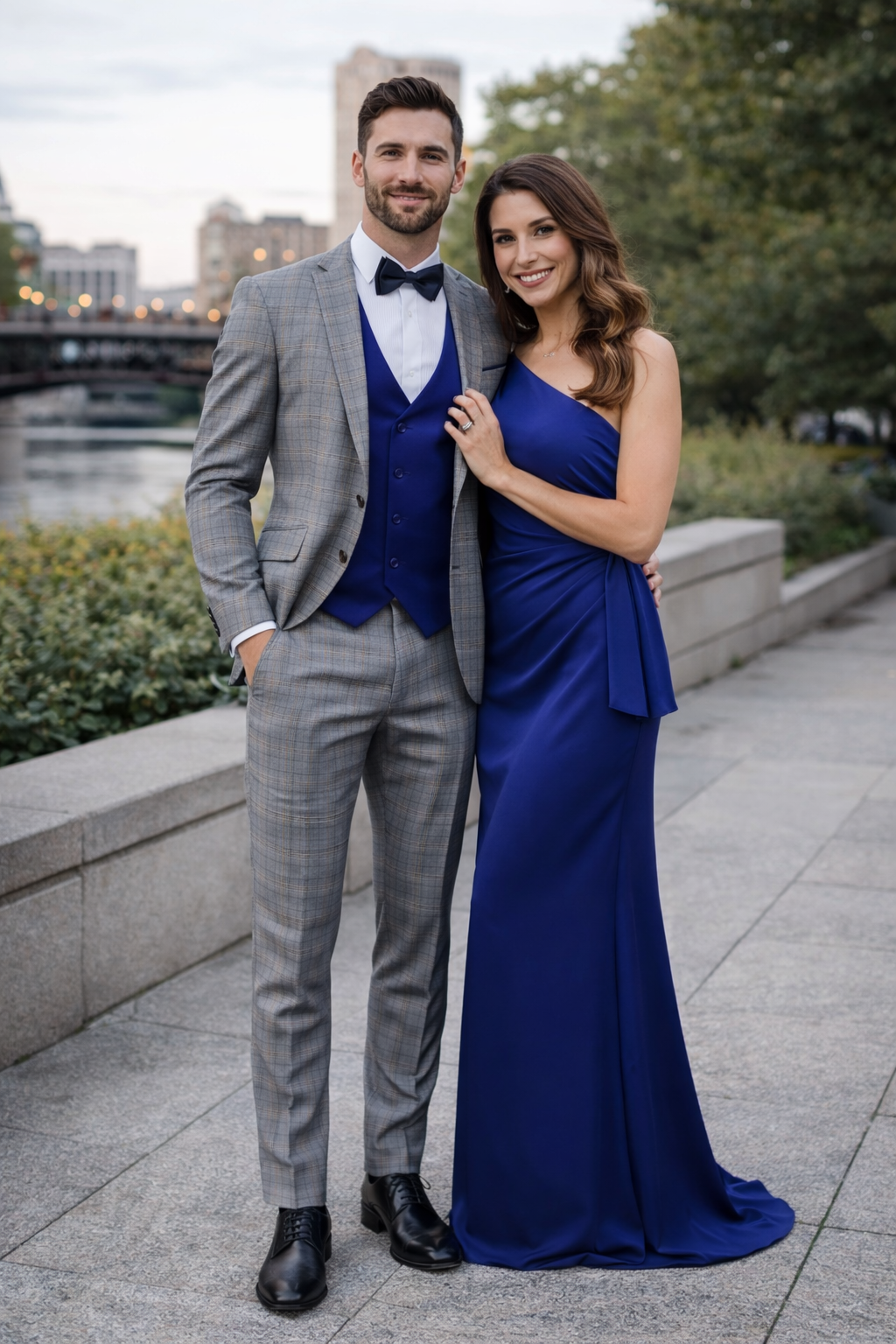 Blue Slim Fit Tuxedo 4 Piece Glen Plaid with Bow Tie - Image 3