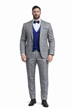 Blue Slim Fit Tuxedo 4 Piece Glen Plaid with Bow Tie - Image 6