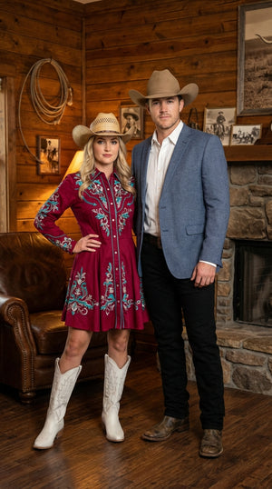 Men’s Blue Textured Cowboy Blazer – Western Style Sport Coat for Ranch Wedding, Business and Country Events