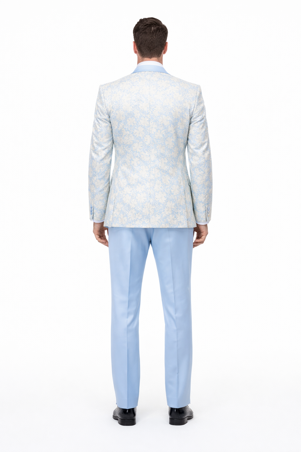 Blue Wedding Tuxedo - Men's Designer Vested Wedding & Prom Sky Blue and Gold Floral Paisley Tuxedo - Image 2