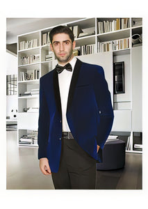 Velvet Blazer - Mens Velvet Jacket Mens Modern Fit Shawl Lapel 1 Button Navy Blue