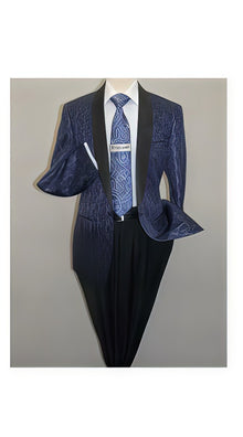 Men's Insomnia ,Sport Coat Jacket Blazer Shiny Paisley Performer Formal Stage Navy