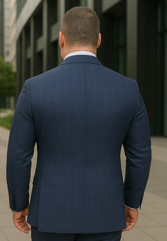 Wool Suit - Italian Made Business Suit by Statement Men's 2 Piece 100% Wool Double Breasted Suit - Micro Windowpane