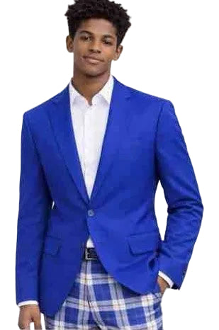 Mens Royal Blue Blazer with Blue Plaid Dress Pants – Modern Slim Fit Fashion Suit Set