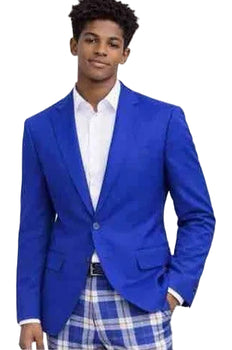 Mens Royal Blue Blazer with Blue Plaid Dress Pants – Modern Slim Fit Fashion Suit Set