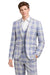 Mens Light Blue Plaid 3 Piece Suit – Windowpane Check Vested Suit – Modern Slim Fit Formal Suit