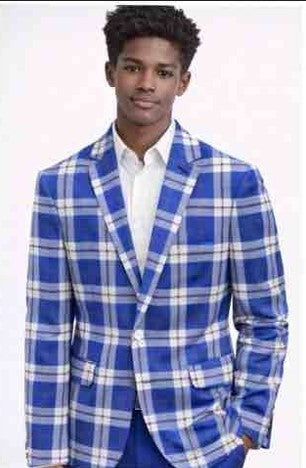 Mens Royal Blue Blazer with Blue Plaid Dress Pants – Modern Slim Fit Fashion Suit Set