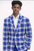 Mens Royal Blue Blazer with Blue Plaid Dress Pants – Modern Slim Fit Fashion Suit Set