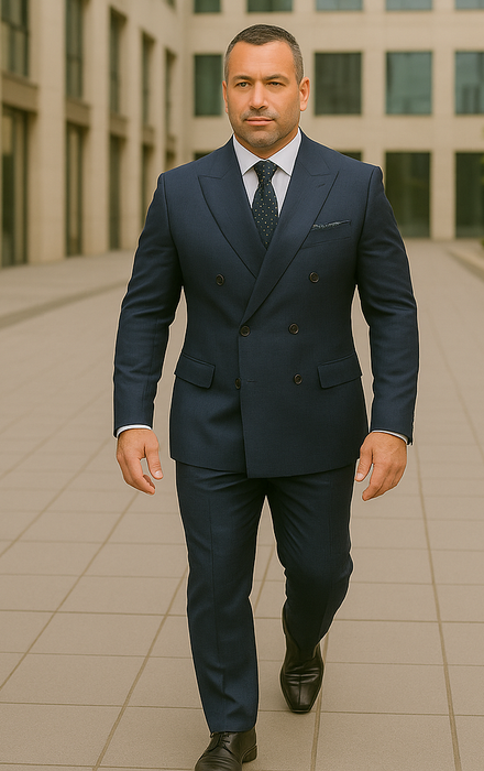 Wool Suit - Italian Made Business Suit by Statement Men's 2 Piece 100% Wool Double Breasted Suit - Micro Windowpane