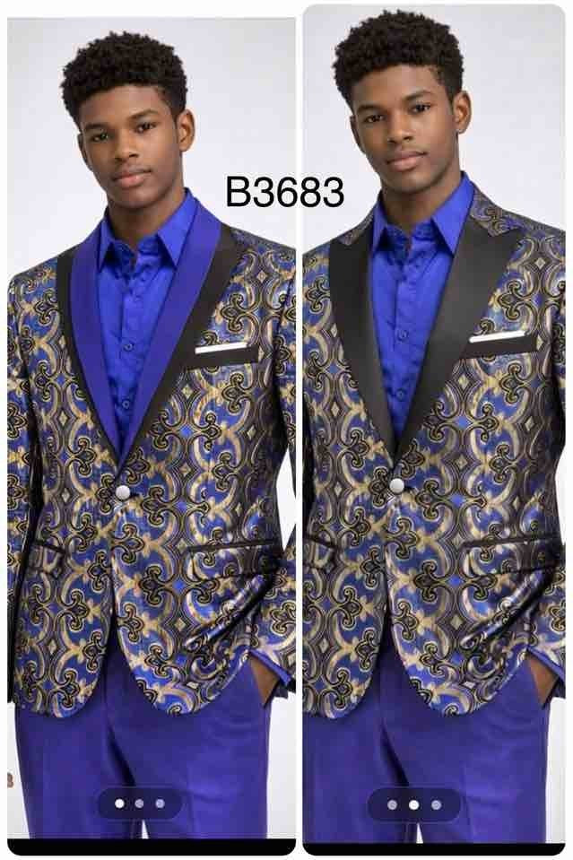 Mens Royal Blue and Gold Paisley Tuxedo Blazer – Fashion Prom Jacket