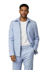 Mens Light Blue Textured Zip-Up Jacket Set – Slim Fit Casual 2 Piece Outfit with Matching Trousers