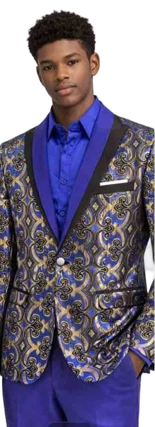 Mens Royal Blue and Gold Paisley Tuxedo Blazer – Fashion Prom Jacket