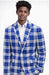 Mens Royal Blue Blazer with Blue Plaid Dress Pants – Modern Slim Fit Fashion Suit Set
