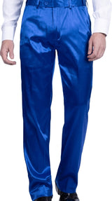 Mens Shiny Stretch Pants Solid Color Slim Fit Sateen Flashy Metallic Slacks in Color "Blue"