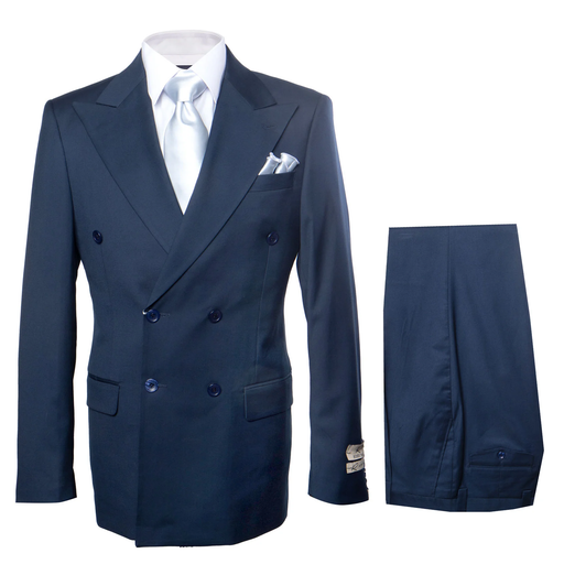 Suits With Baggy Pleated Pants - Wide Leg Pants 100% Wool - Classic Fit in Navy Color  by Rossiman