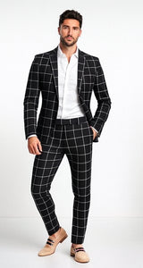 Bold Gangster Plaid Suit - 1920s Mens Fashion Window Pane Suit - Black