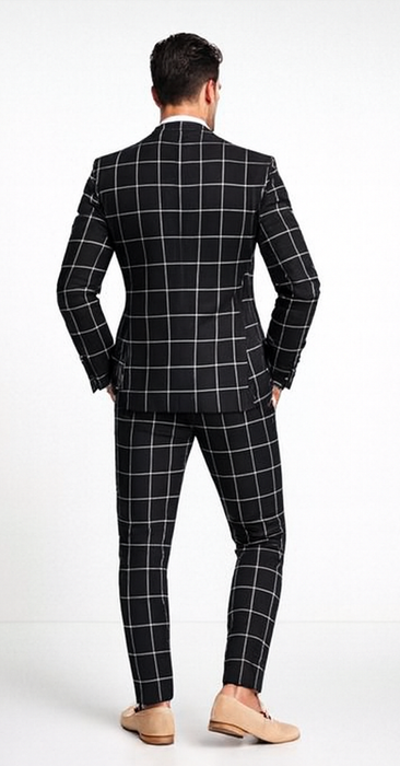 Bold Gangster Plaid Suit - 1920s Mens Fashion Window Pane Suit - Black