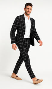 Bold Gangster Plaid Suit - 1920s Mens Fashion Window Pane Suit - Black