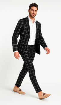 Bold Gangster Plaid Suit - 1920s Mens Fashion Window Pane Suit - Black - Image 6