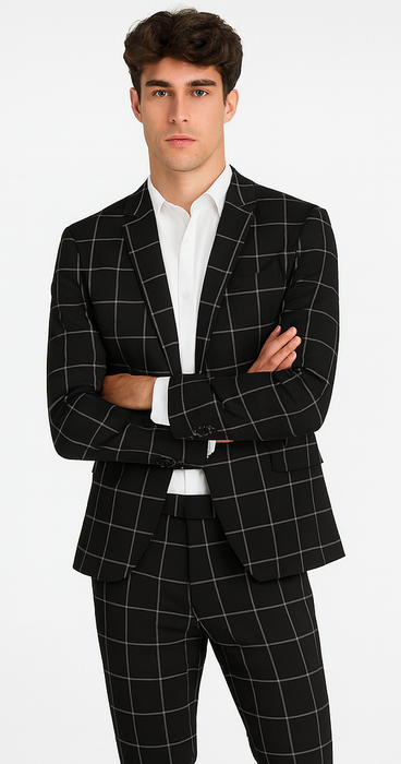Bold Gangster Plaid Suit - 1920s Mens Fashion Window Pane Suit - Black