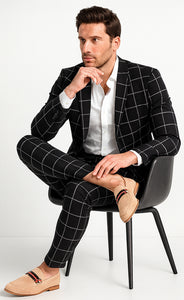 Bold Gangster Plaid Suit - 1920s Mens Fashion Window Pane Suit - Black