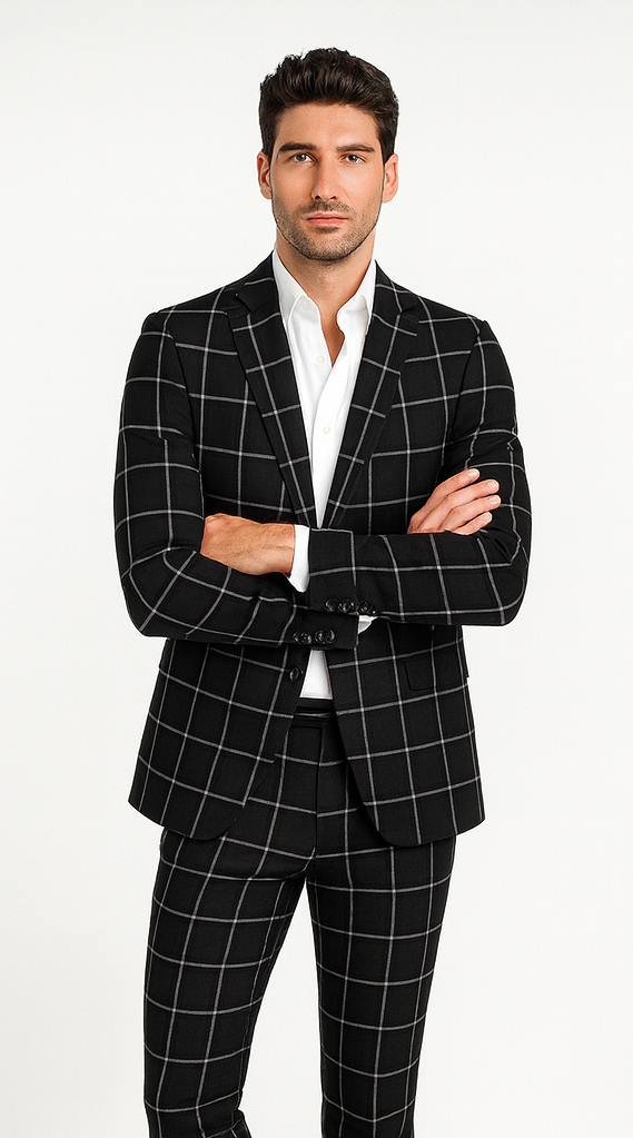 Bold Gangster Plaid Suit - 1920s Mens Fashion Window Pane Suit - Black - Image 3