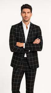Bold Gangster Plaid Suit - 1920s Mens Fashion Window Pane Suit - Black