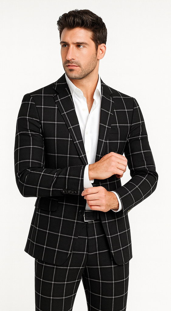 Bold Gangster Plaid Suit - 1920s Mens Fashion Window Pane Suit - Black - Image 4