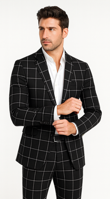 Bold Gangster Plaid Suit - 1920s Mens Fashion Window Pane Suit - Black
