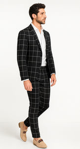 Bold Gangster Plaid Suit - 1920s Mens Fashion Window Pane Suit - Black